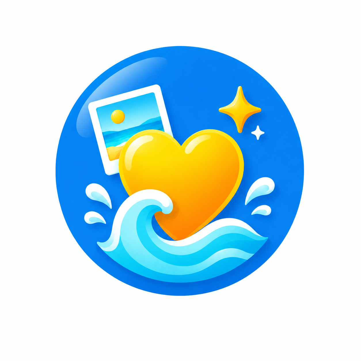 Illustrated heart, wave, and photo icon representing family memories at Splashway